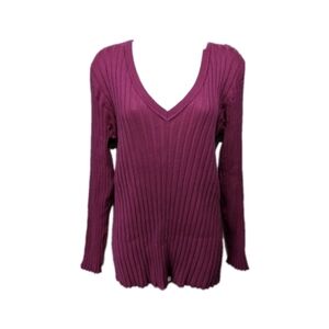 NWT Ashley Stewart V Neck Pullover Sweater Long Sleeve 18/20 Ribbed New #sk2